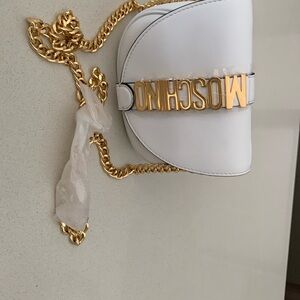 Moschino White and Gold Crossbody Bag with Chain Strap